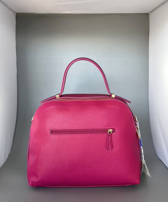 Große Handtasche im Wild-/ Glattleder-Mix in der Trendfarbe Fuchsia