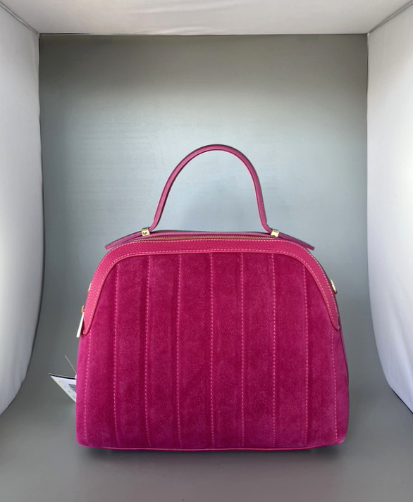 Große Handtasche im Wild-/ Glattleder-Mix in der Trendfarbe Fuchsia